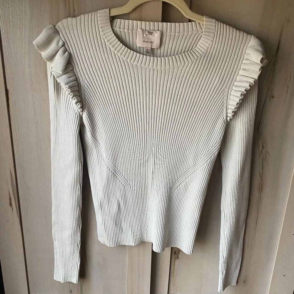 Cinq à Sept Cream Ribbed Sweater - Picture 2 of 10